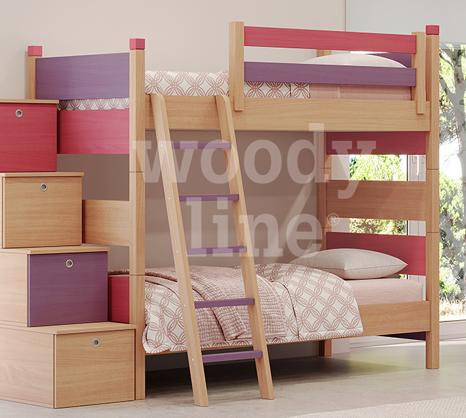 Kids bunk bed w/ two drawers (EARTH 4 HARDWOOD BEECH)